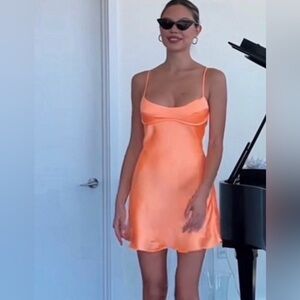 Zara Sleek Orange Satin Slip Dress